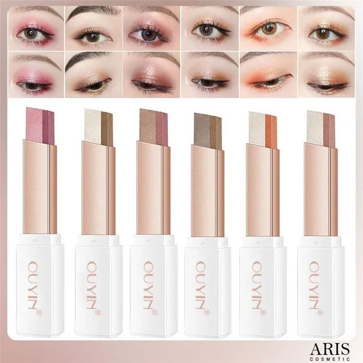 2 Colors Gradient Eyeshadow Stick Matte Glitter Shimmer Eyeshadow Gradient Makeup Sticks